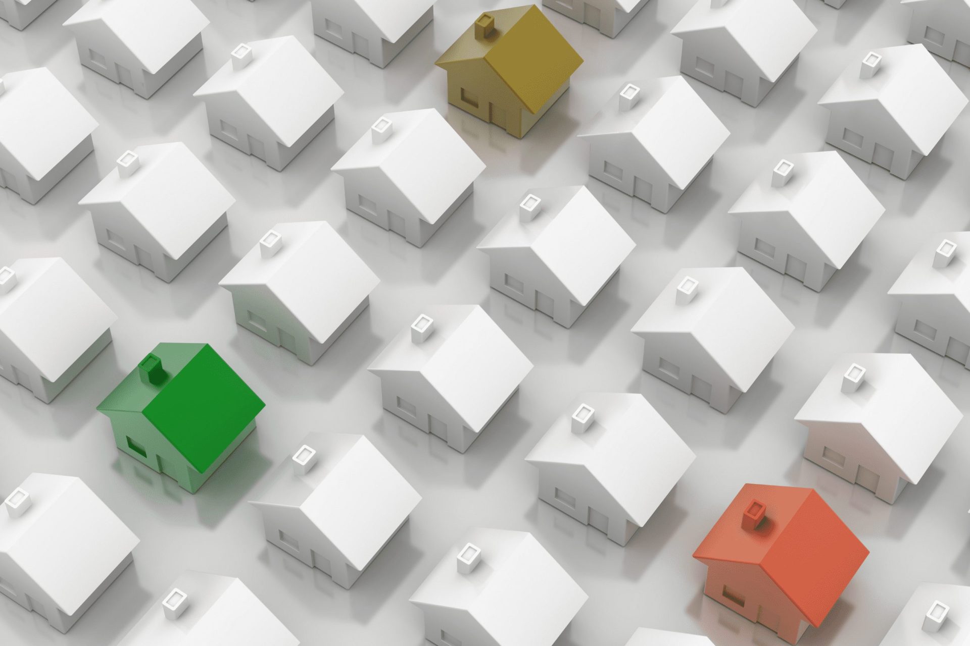 Graphic of a row of small white houses, with some being other colours